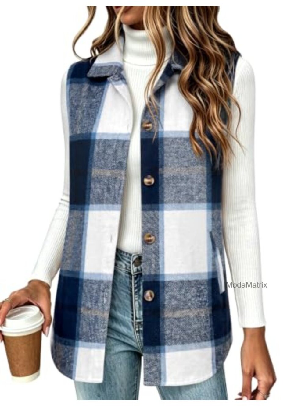 Plaid Flannel Vest Sleeveless Button Down Lapel Collar Workwear